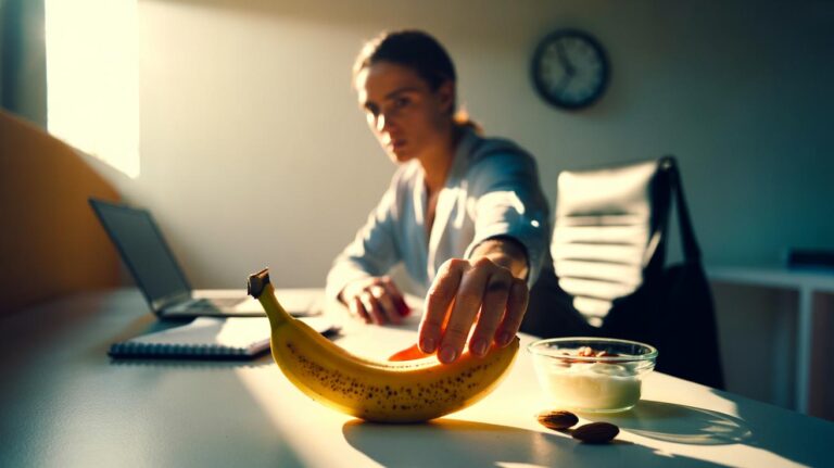 Illustration of eating a banana in the afternoon to boost energy levels